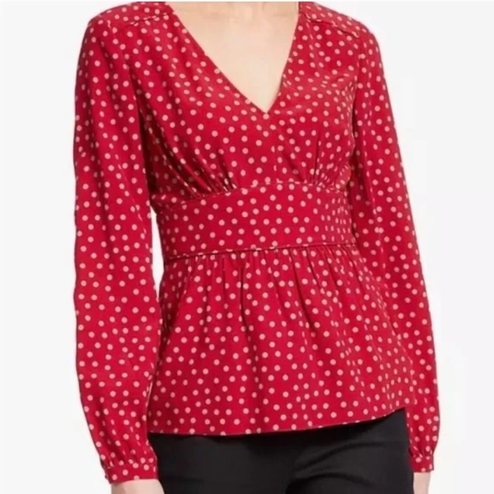 Boden Elsie Red Tan Polka Dot Blouse